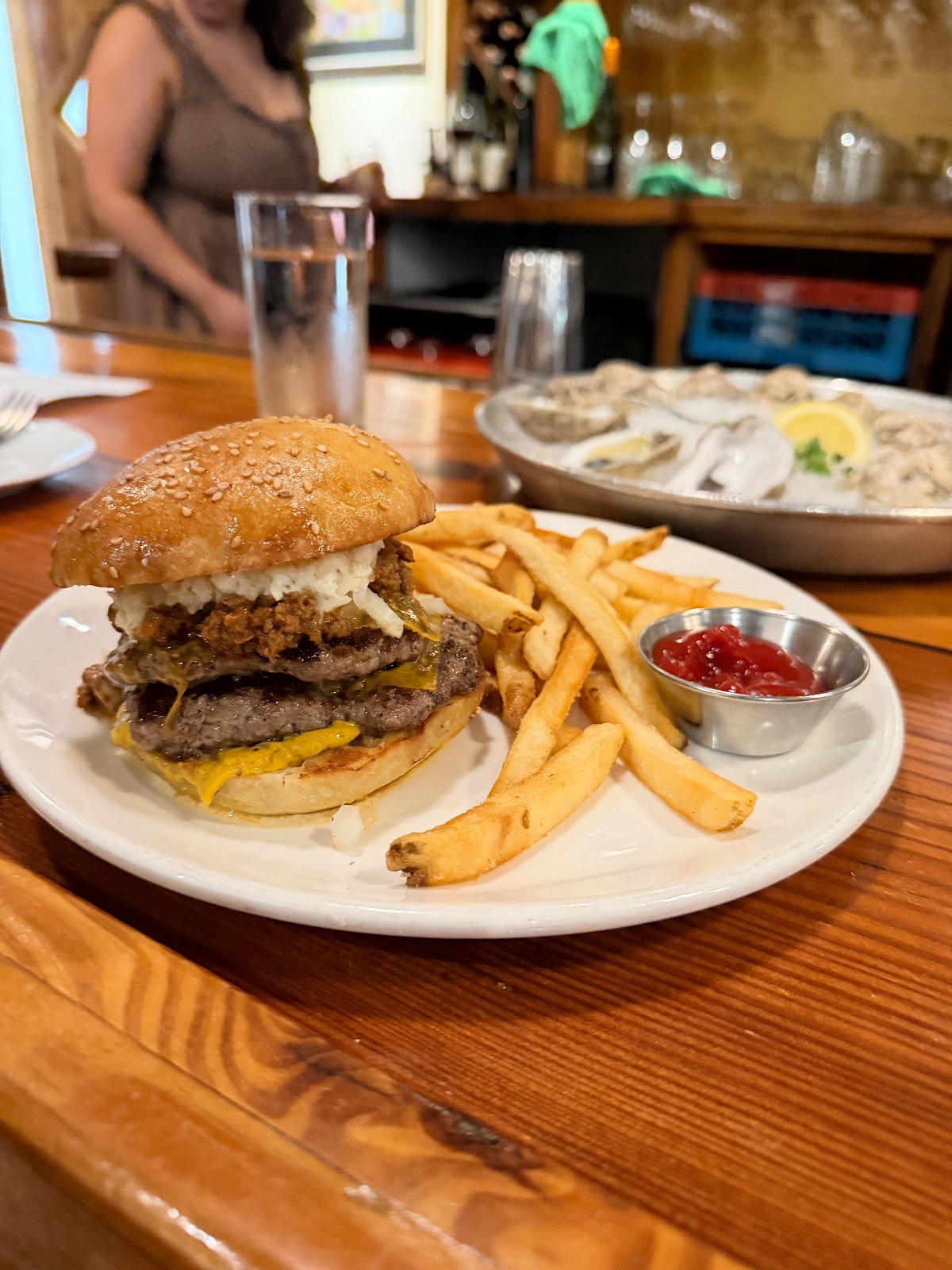 Rx Chicken and Oysters burger, photographed on inspection