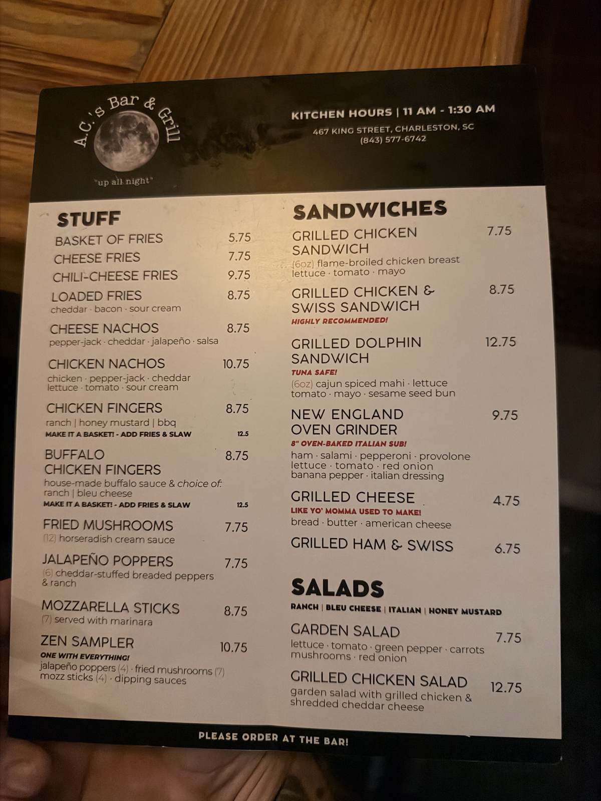 A.C.'s Bar & Grill menu, page 2 of 2