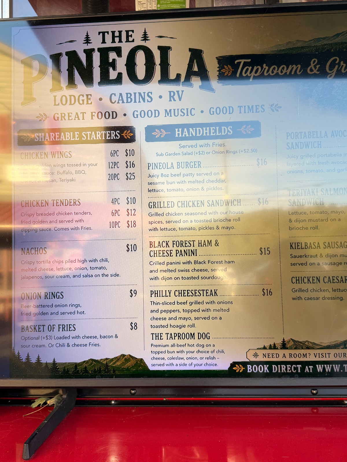 The Pineola menu