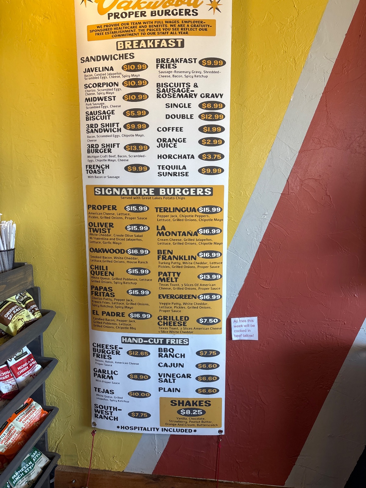 Oakwood Proper Burgers menu