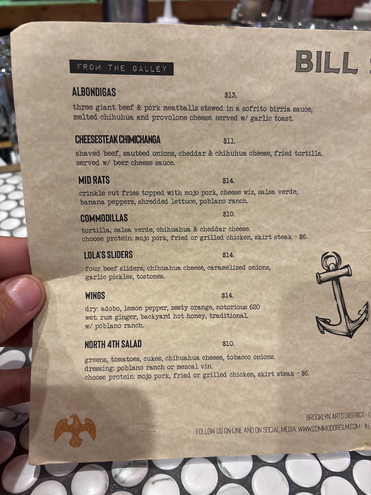 Commodore Public House & Kitchen menu, page 2 of 2