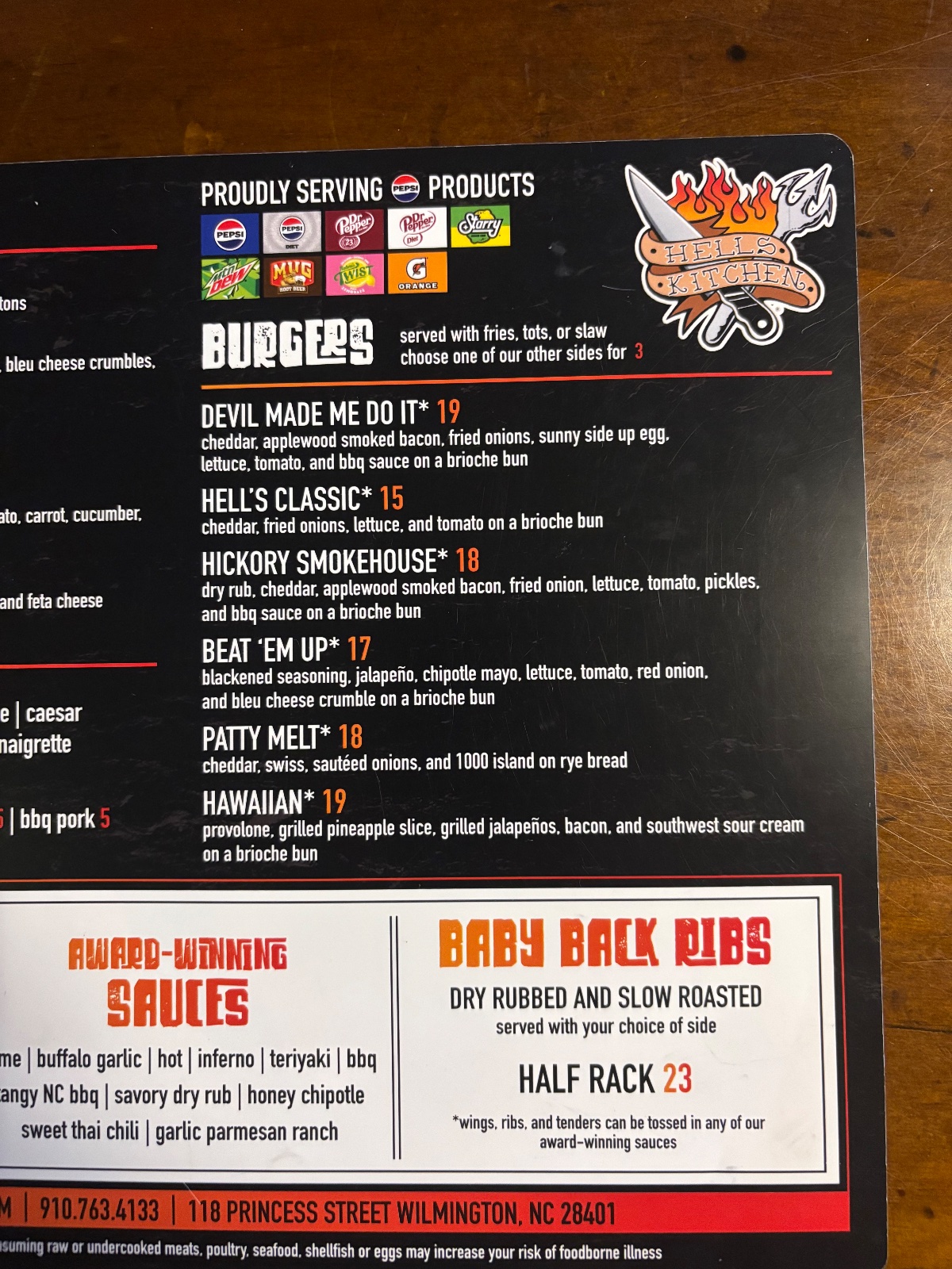 Hell's Kitchen menu